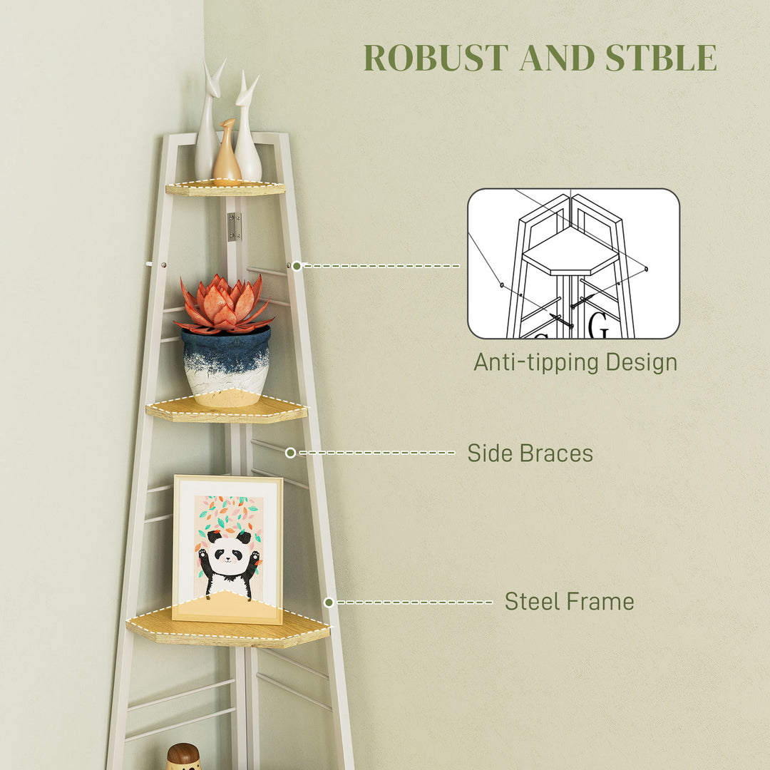 Five-Tier Corner Shelf - White/Wood-Effect