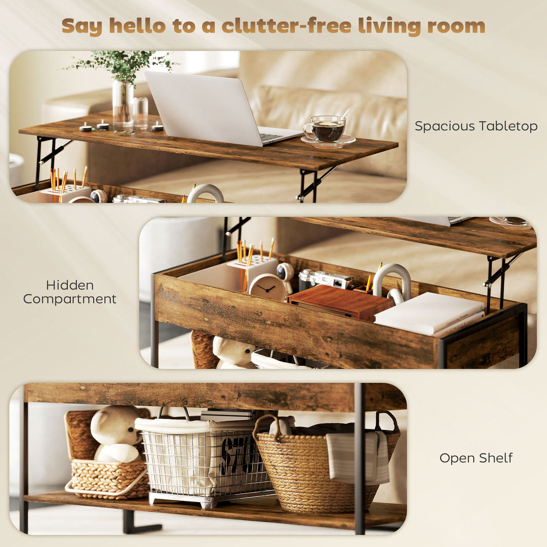 Lift-Top Coffee Table, with Storage - Rustic Brown