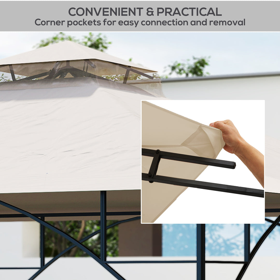 3x3(m) Replacement Gazebo Canopy, Double Tier Roof Top for Garden, Patio, Outdoor, Beige (TOP ONLY)