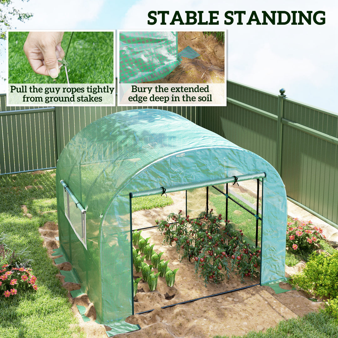300 x 300cm Walk-In Polytunnel Greenhouse - Green