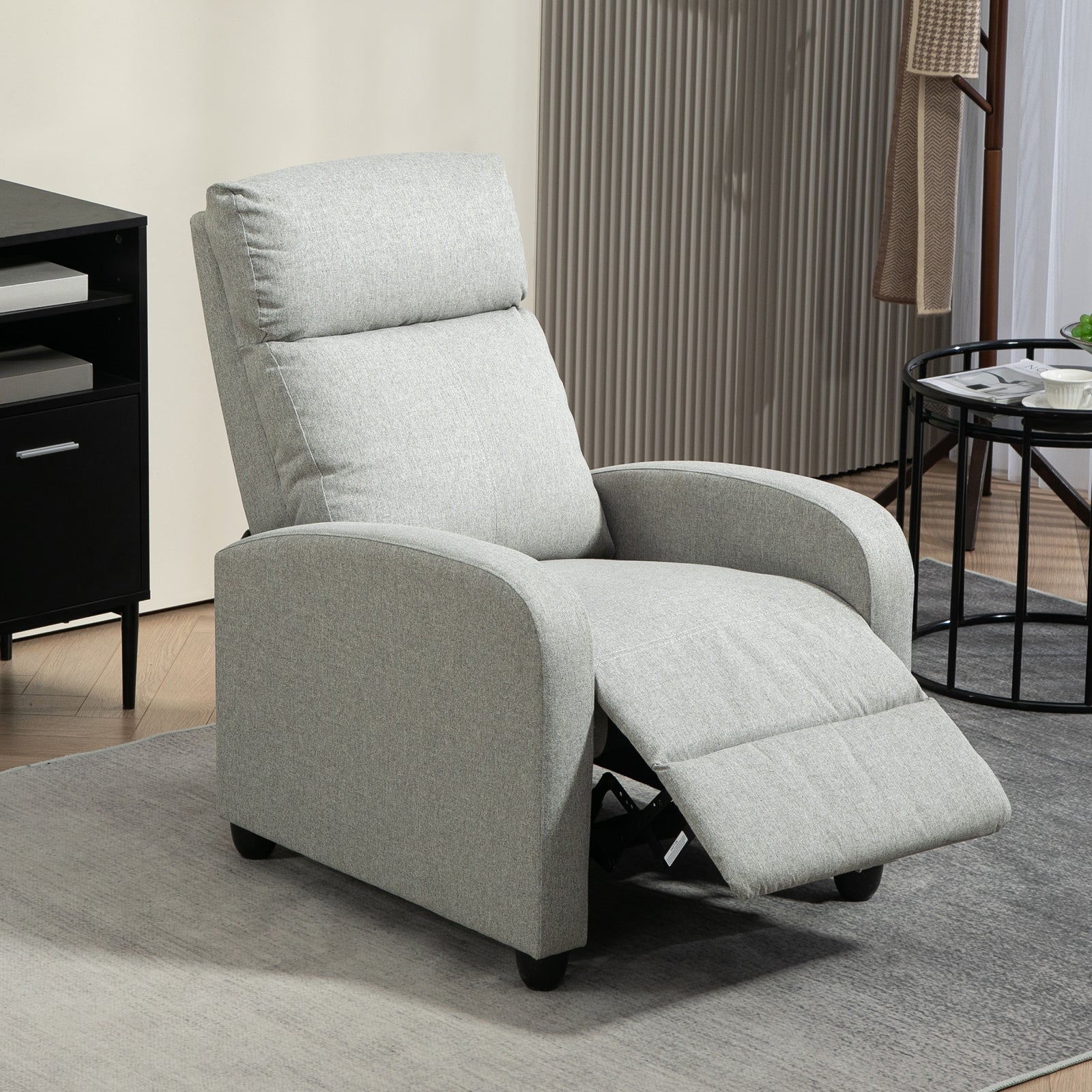 135° Push Back Recliner Armchair, with Footrest - Grey