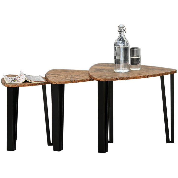 HOMCOM Nesting Coffee Tables Set of 3, MDF Steel, Versatile End Side Tables, Walnut Wood Effect | Aosom UK