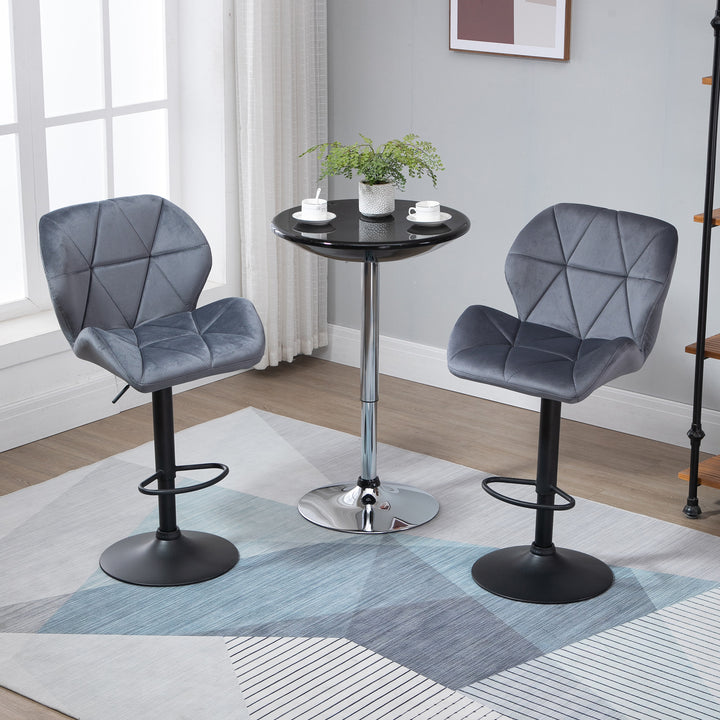 Adjustable Bar Stools Set of 2, Armless Upholstered Swivel Counter Chairs, Barstools with Back, Footrest, Dark Grey