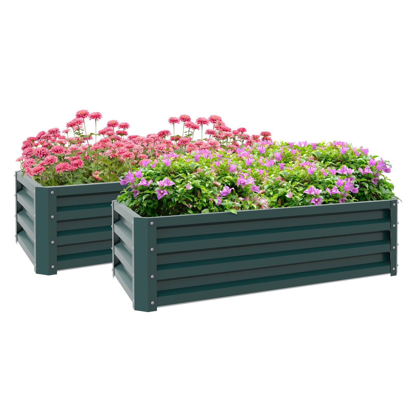 Set of Two 110 x 65cm Steel Planter Boxes - Green