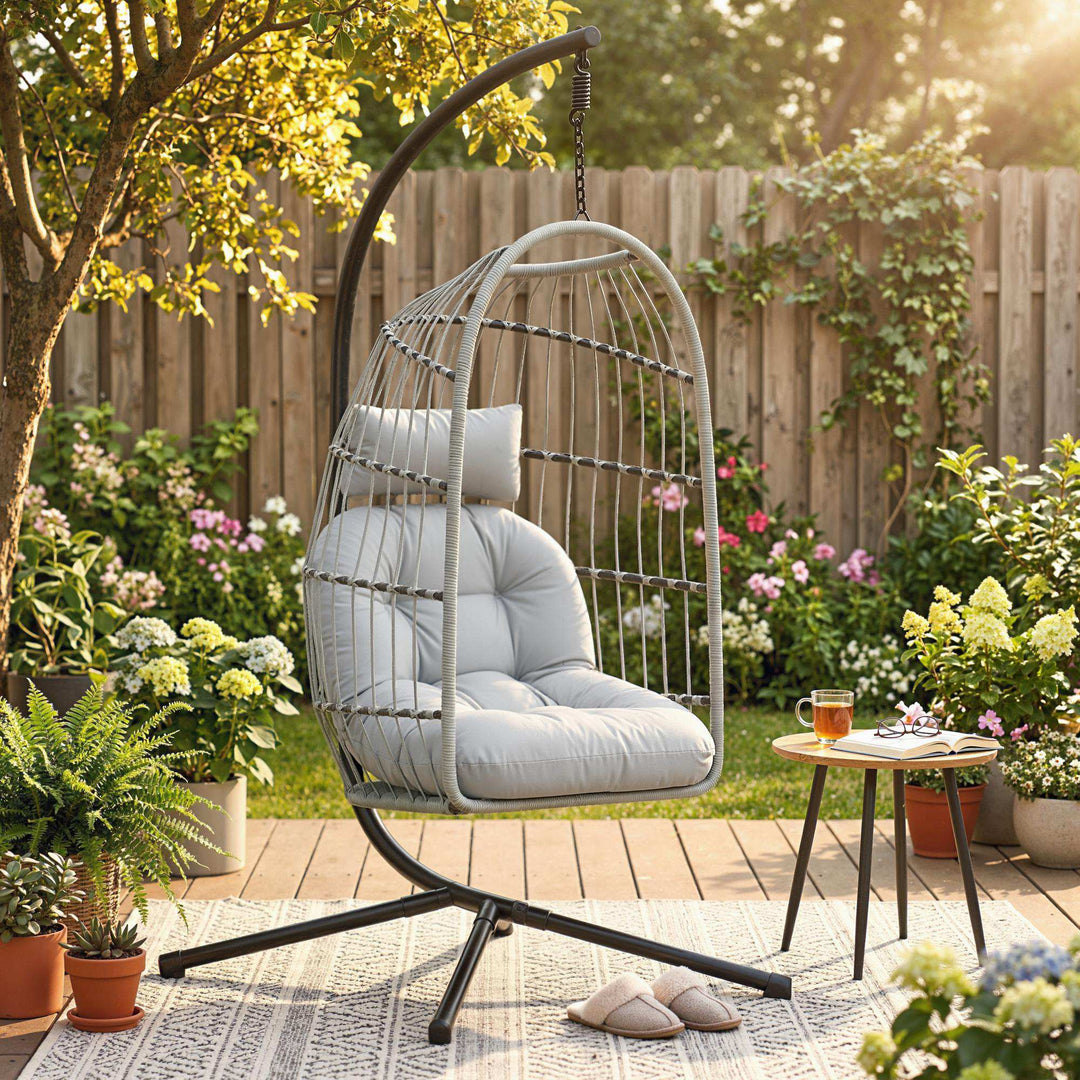 Hanging Egg Chair, Indoor Outdoor Hammock Swing Chair with Stand, Safe