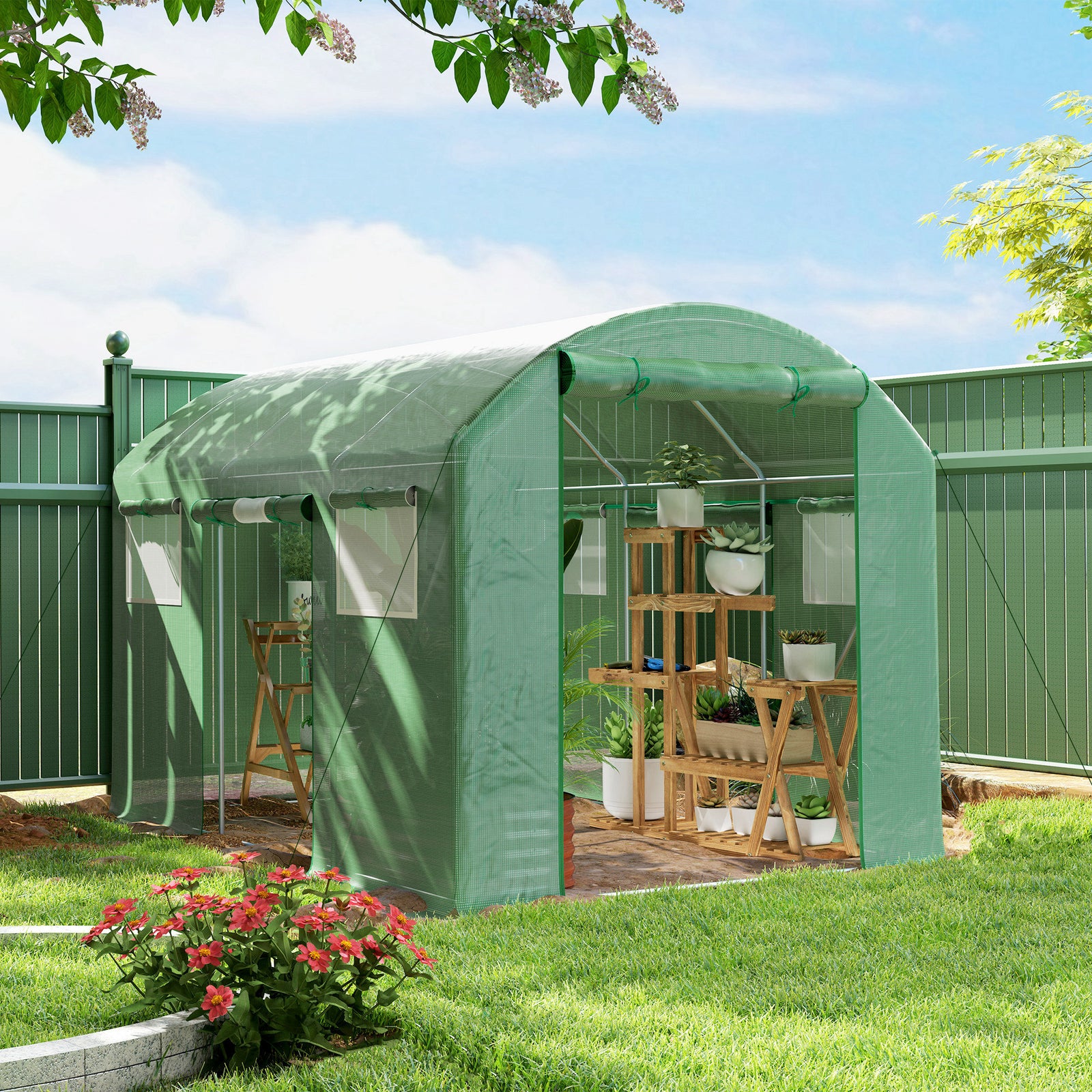 9.8 x 6.6ft Walk-In Polytunnel Greenhouse - Green