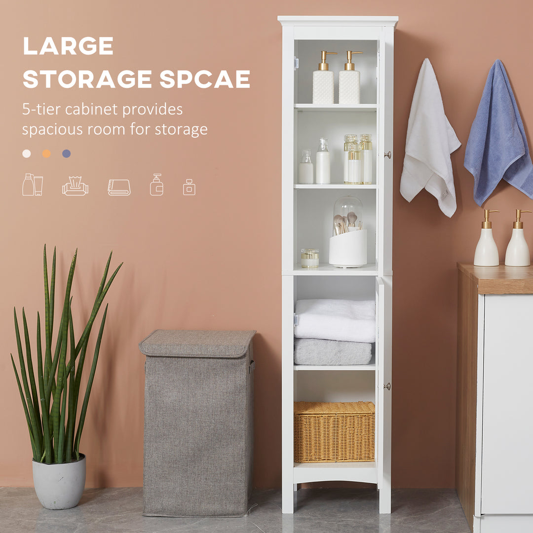 Tall Bathroom Storage Unit, Slim Bathroom Cabinet with Adjustable Shelves and Double Door, White