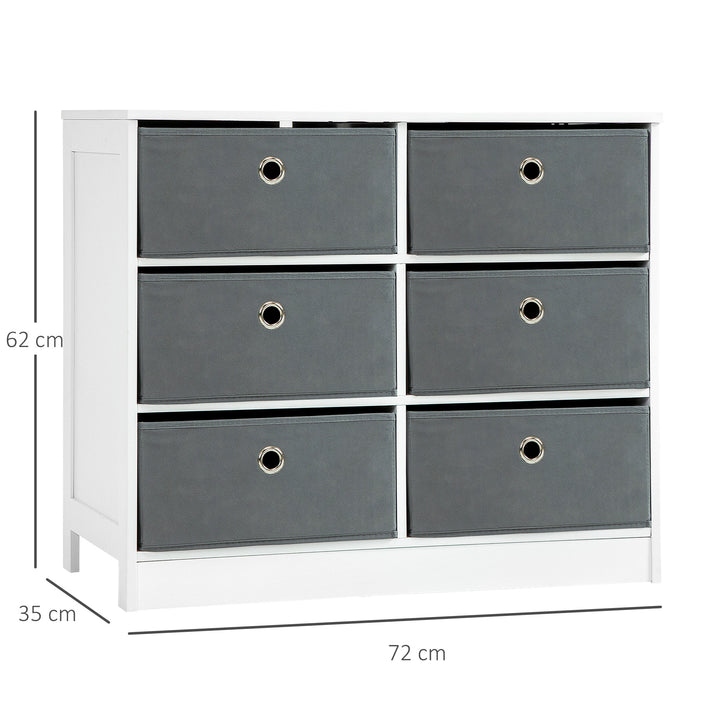 HOMCOM Bedroom Dresser: 6 Fabric Drawers for Living Room & Hallway Storage, White & Grey | Aosom UK