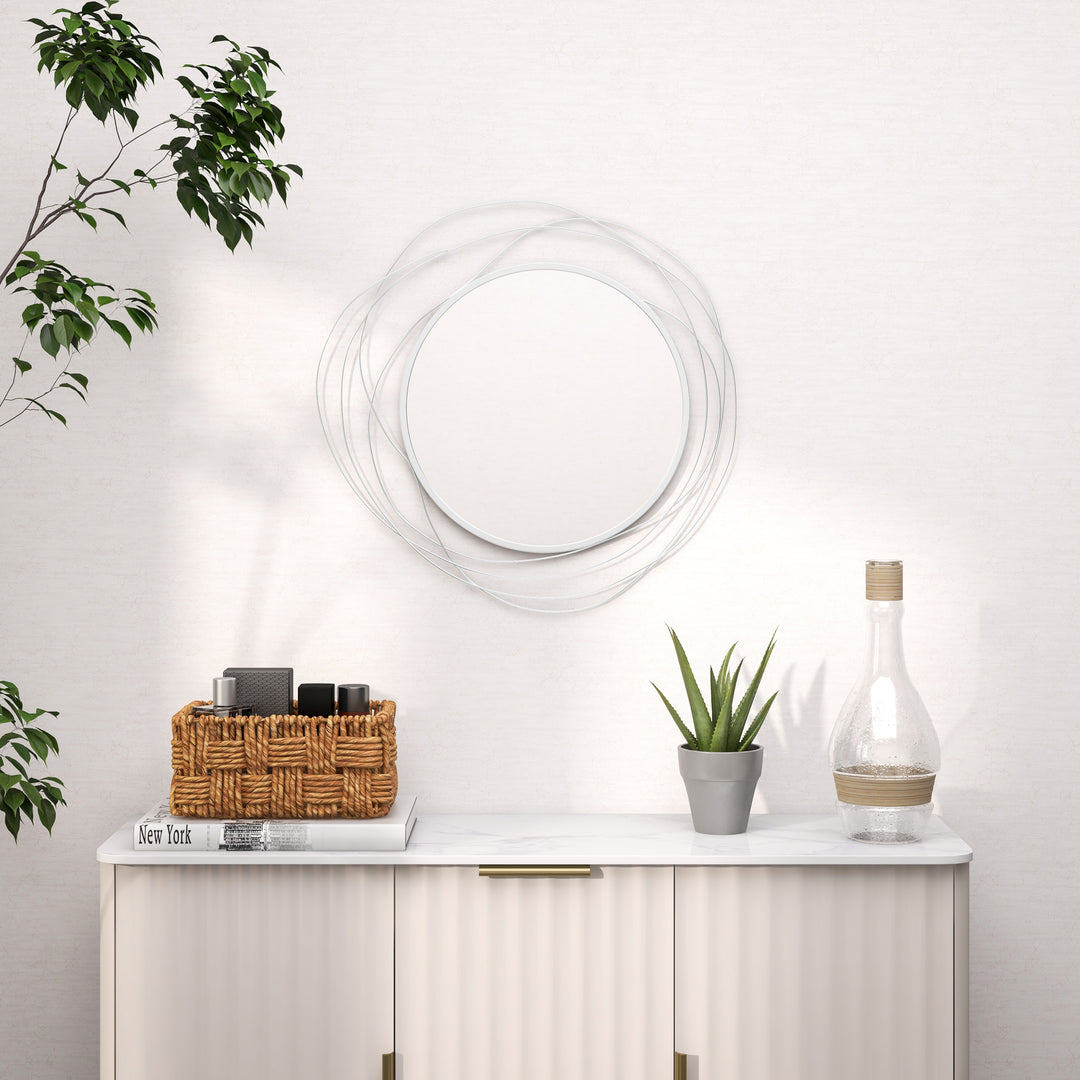 HOMCOM Abstract Metal Wire Wall Mirror, with Accessories - Silver | Aosom UK