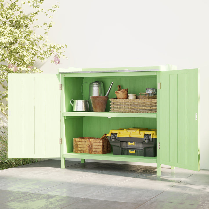 Wood Garden Storage Cabinet, Outdoor Tool Shed, Potting Bench Table wi