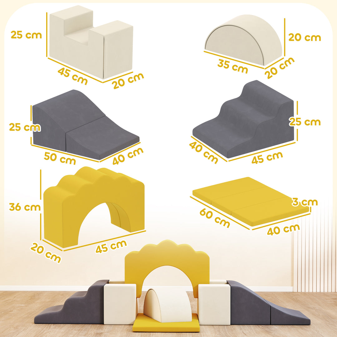 7 Piece Kids Soft Play Set with Detachable Cover, Baby Indoor Climb an