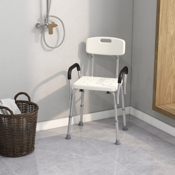 HOMCOM Portable Shower Chair, Adjustable Medical Stool, with Back and Armrest for Enhanced Mobility, White. | Aosom UK