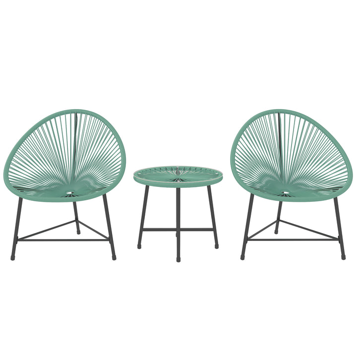 Rattan Bistro Set with Acapulco Chairs and Glass Table, Green