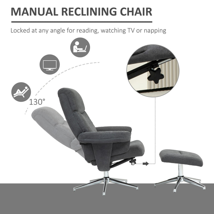 Velvet-Feel Recliner Chair and Ottoman - Dark Grey