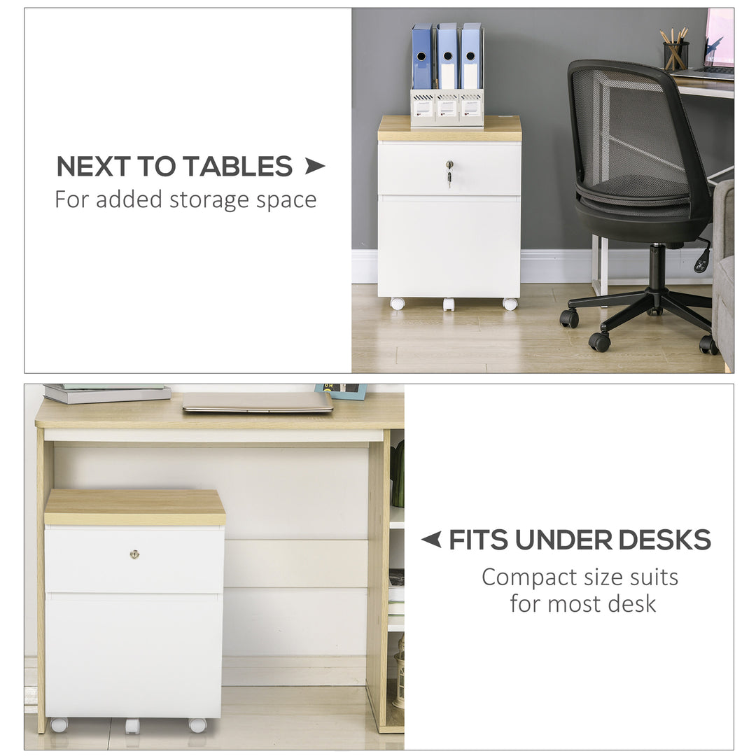 2-Drawer Filing Cabinet with Lock, Mobile File Cabinet with Hanging Bars for Legal Size and Wheels, Home Office Study, White