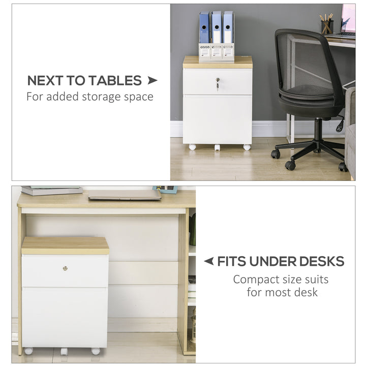 2-Drawer Filing Cabinet with Lock, Mobile File Cabinet with Hanging Bars for Legal Size and Wheels, Home Office Study, White