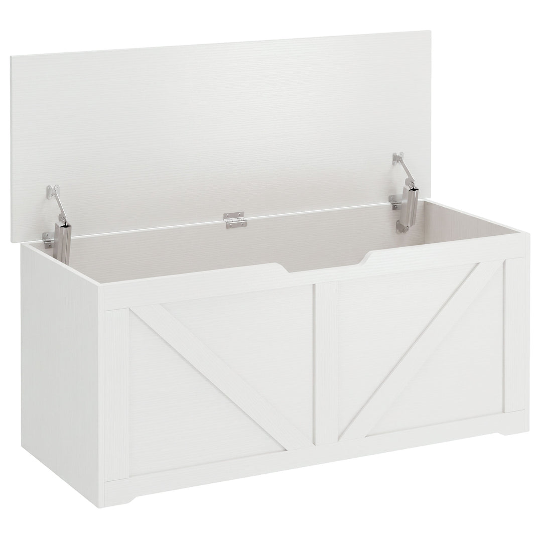 127L Home Storage Box, with Safety Hinges - White Wood-Effect