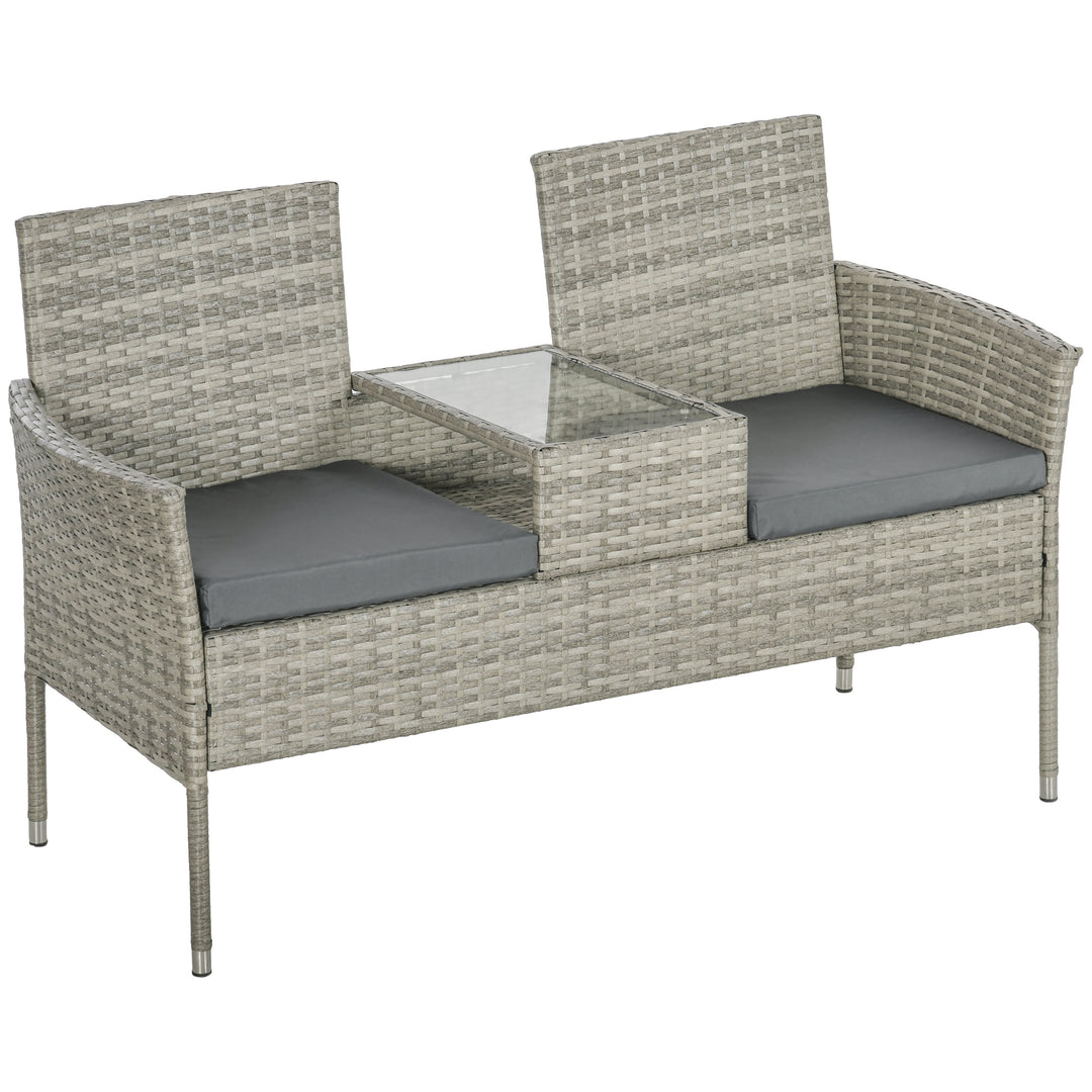 Two-Seat Rattan Chair, with Middle Table - Light Grey