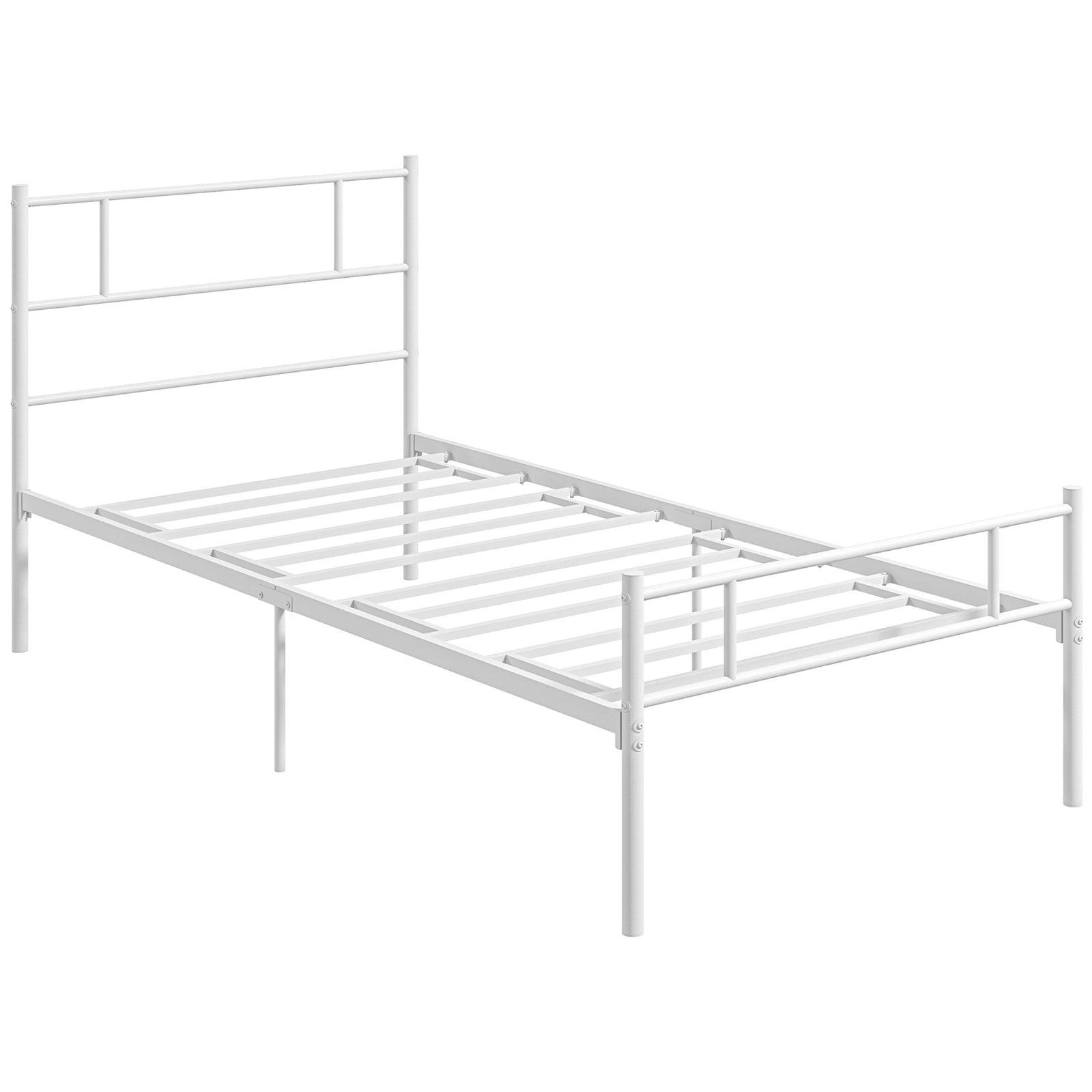 Single Bed Frame, Metal Bed Base with Headboard and Footboard, Metal Slat Support and 31cm Underbed Storage Space