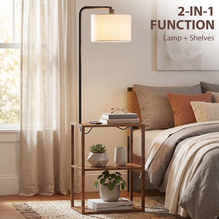 Dimmable Floor Lamp with Shelves, Charging Station, 3-Tier Storage - view 4