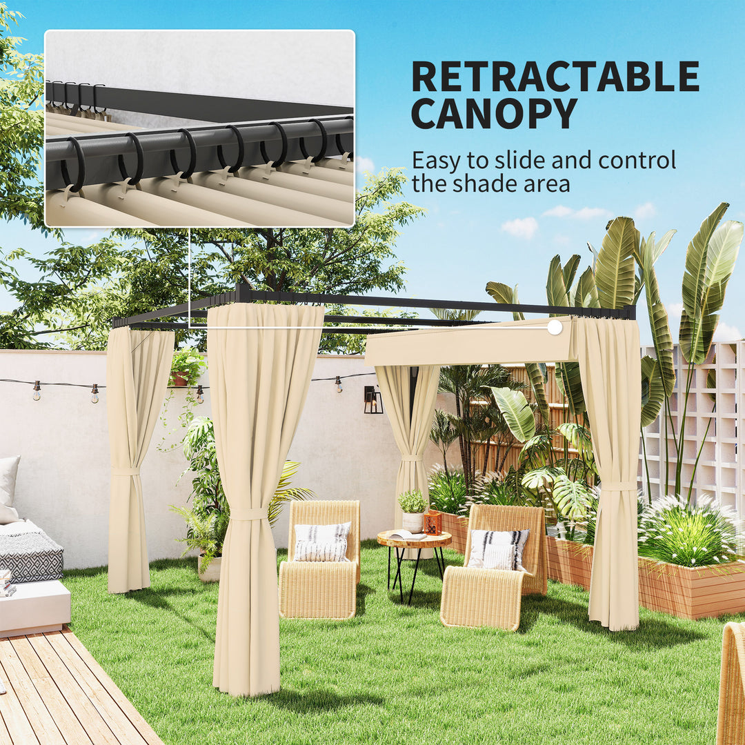 3 x 3m Retractable Roof Pergola, with Curtains - Khaki
