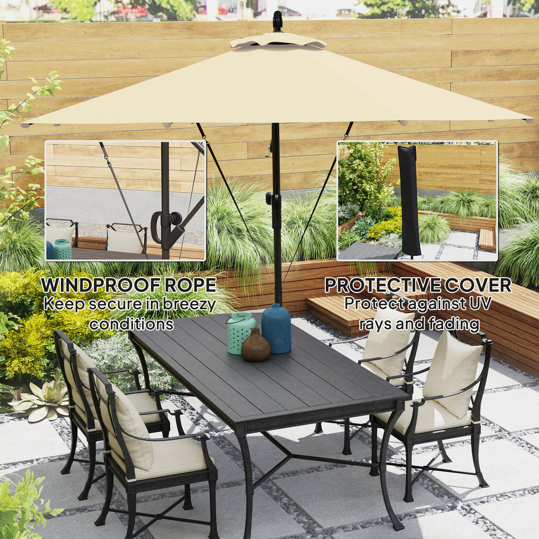 3(m) Garden Cantilever Parasol with Cover and Wind Protection Strap, Round Overhanging Umbrella with Crank Handle and Tilt, Banana Patio Umbrella for Outdoor Sun Shade, UPF50+, Khaki