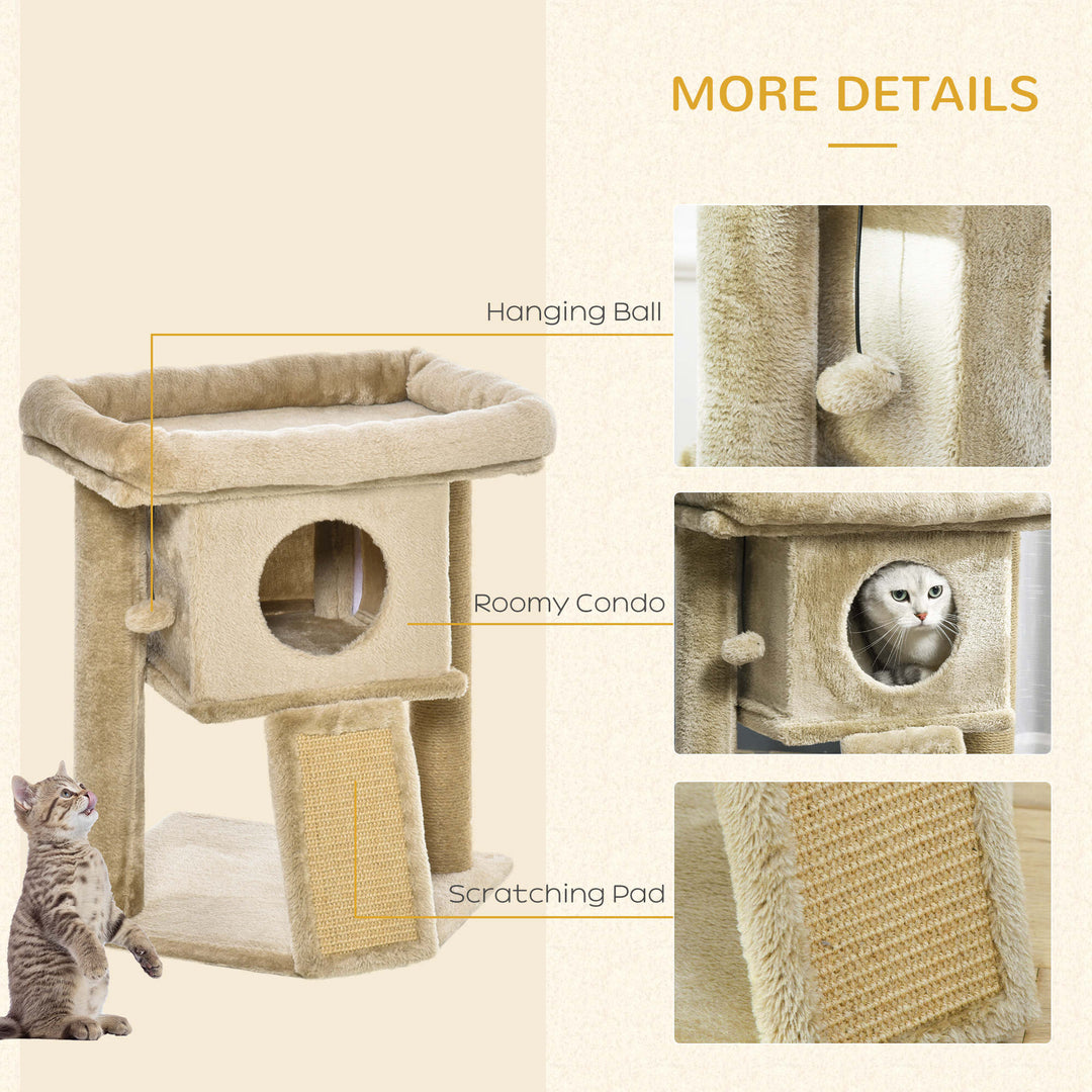 MCL Cat Tree Tower for Indoor Cats Cat Scratching Post Climbing Activity Centre w/Jute Scratching Pad, Toy Ball, Cat House - Coffee