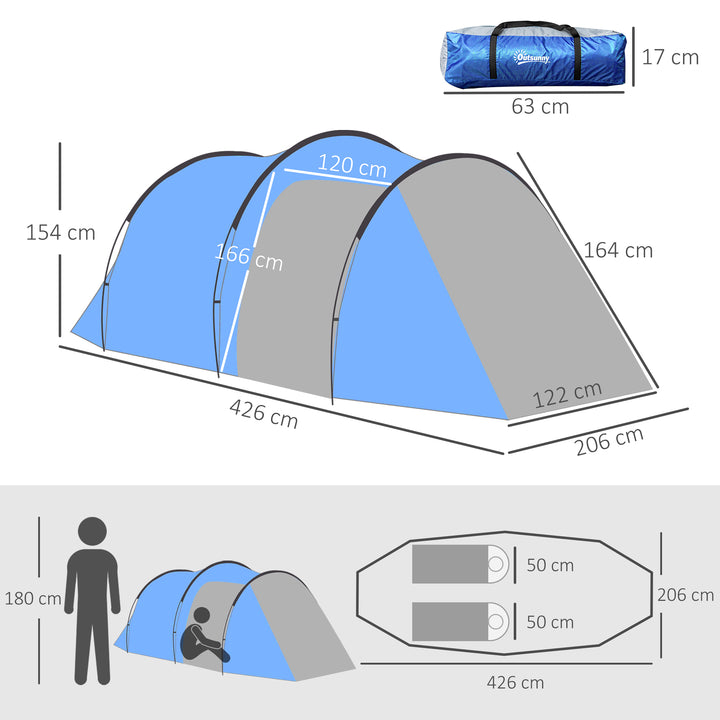 2 Room Tent with Vestibule, Weather-Resistant Camping Tent with Air Vents for Fishing Hiking, Sky Blue