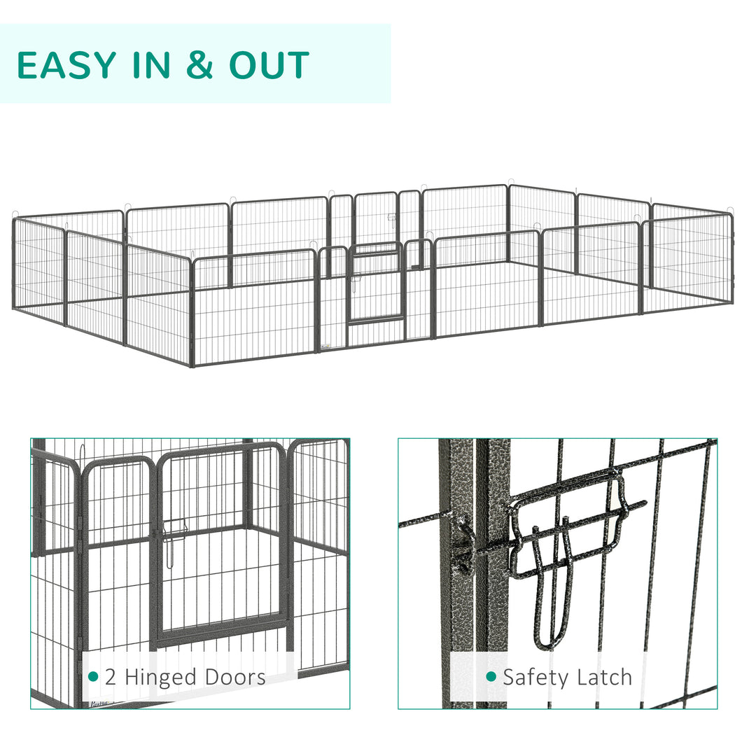 PawHut Heavy Duty Dog Pen with 2 Doors, 16 Panels Dog Playpen, Portable Puppy Pen for Indoors, Outdoors, 60H cm | Aosom UK