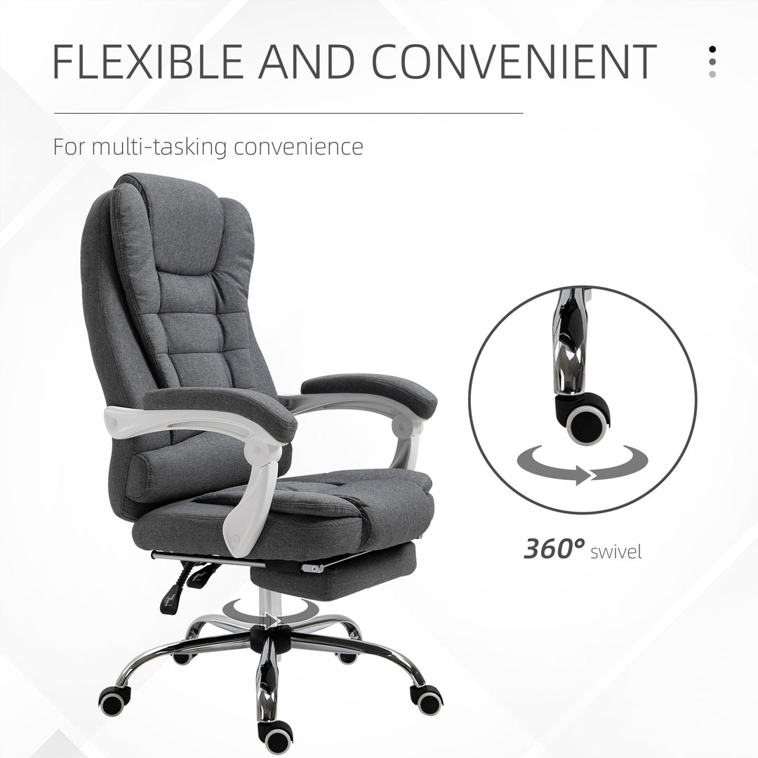 Office Chair, Computer Desk Chair, Linen Fabric Swivel Rolling Task Chair with Large Soft Padded Cushion, 135° Reclining Backrest and Retractable Footrest, Grey