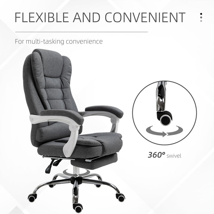 Office Chair, Computer Desk Chair, Linen Fabric Swivel Rolling Task Chair with Large Soft Padded Cushion, 135° Reclining Backrest and Retractable Footrest, Grey