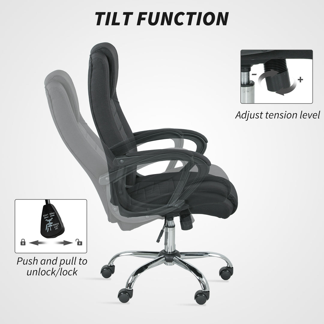 Linen-Look Swivel Office Chair - Black