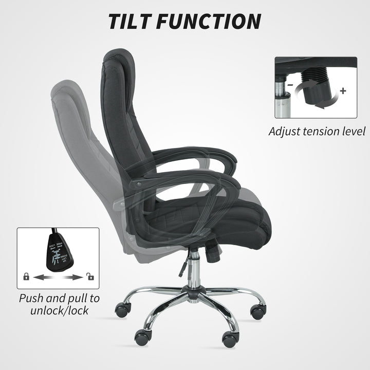 Linen-Look Swivel Office Chair - Black