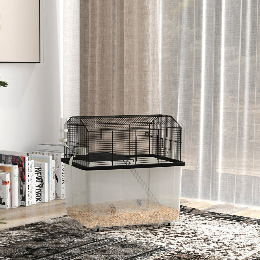 Two-Tier Gerbil Cage, Hamster Cage for Dwarf Hamster, Syrian Hamster w/ Wheels, Deep Bottom, Food Dish, Water Bottle