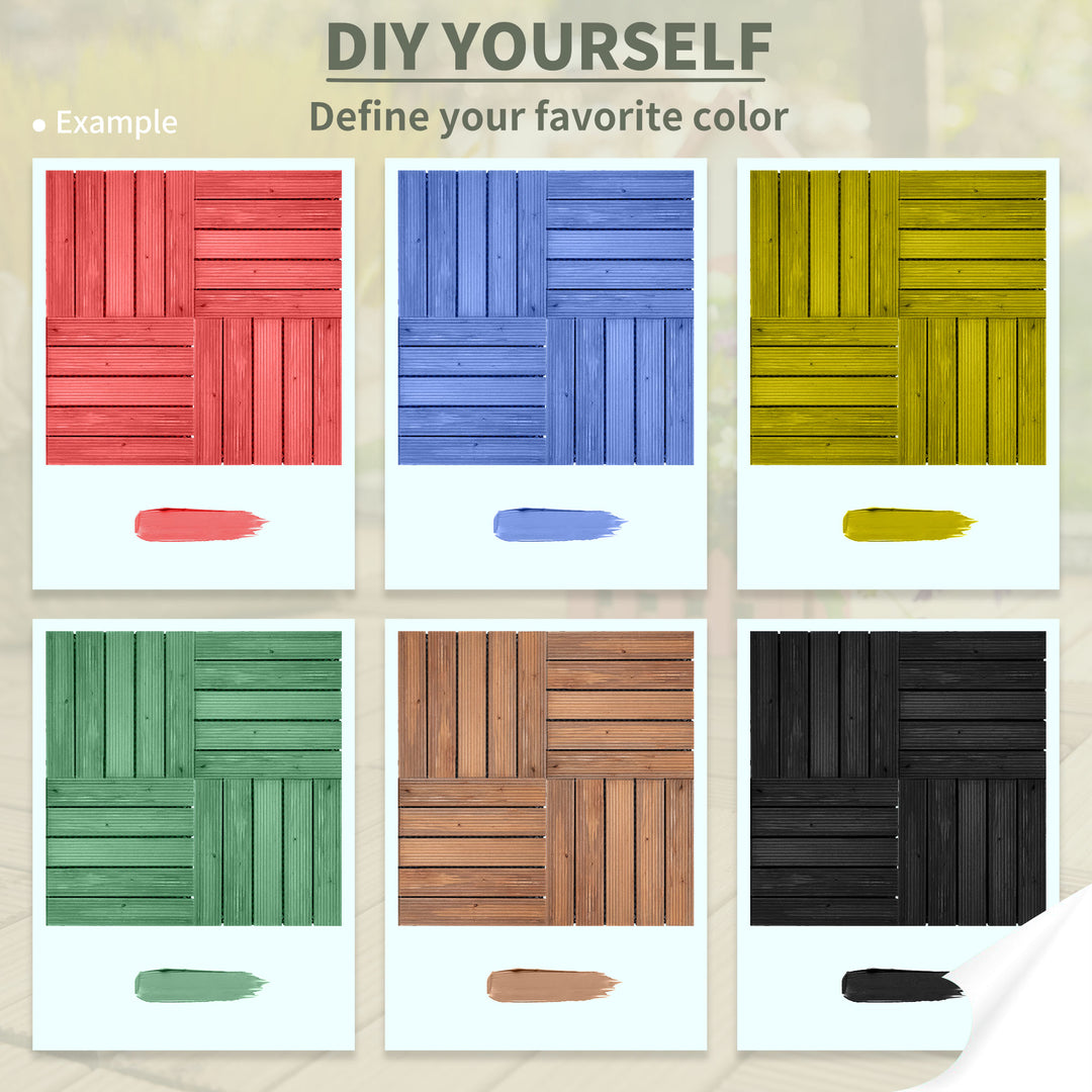 MCL 27 Pcs Solid Wood Interlocking Decking Tiles For Patio, Balcony, Roof Terrace, Hot Tub, Brown, (30 x 30 cm Per Piece)