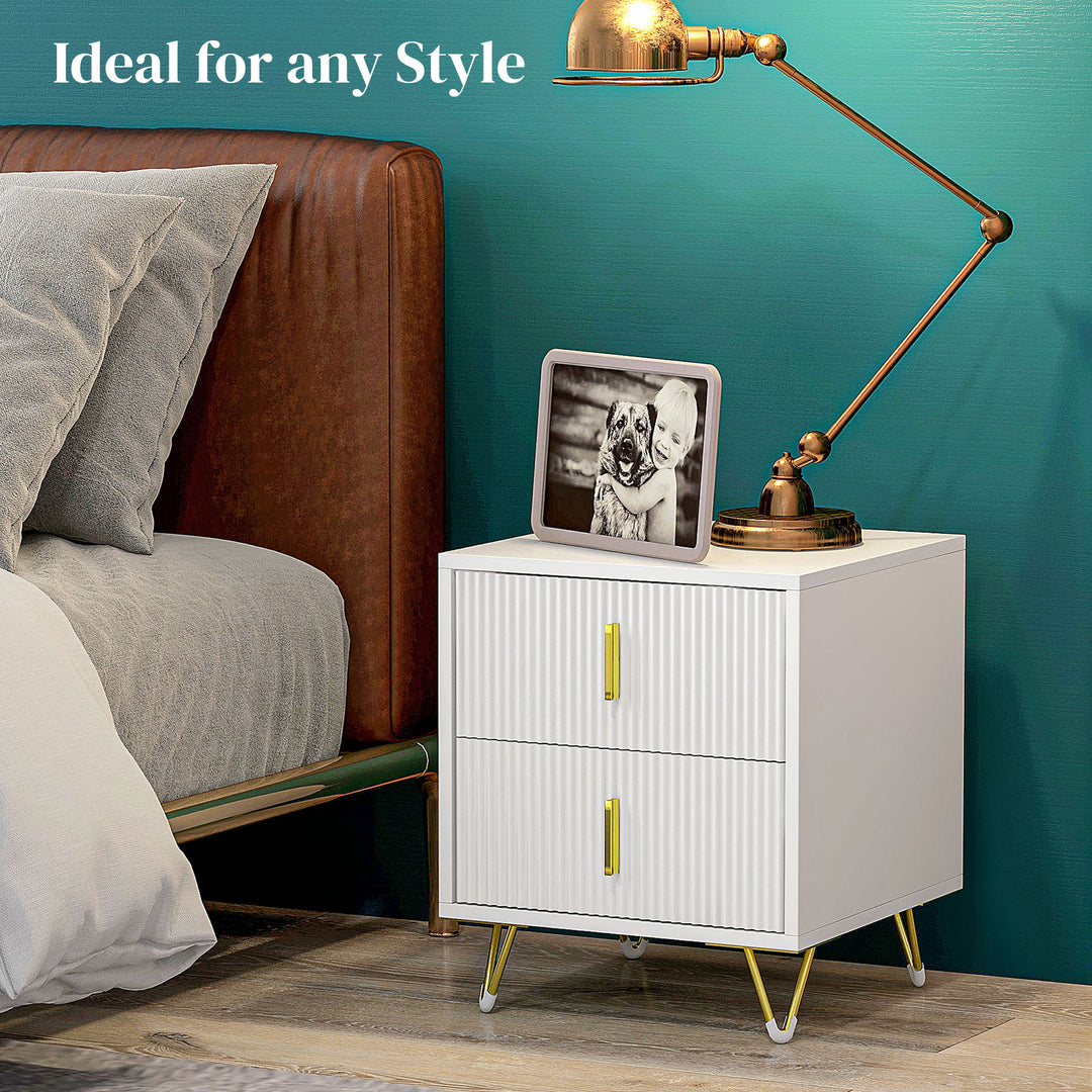 Elegant Chest of Two Drawers - White/Gold-Tone