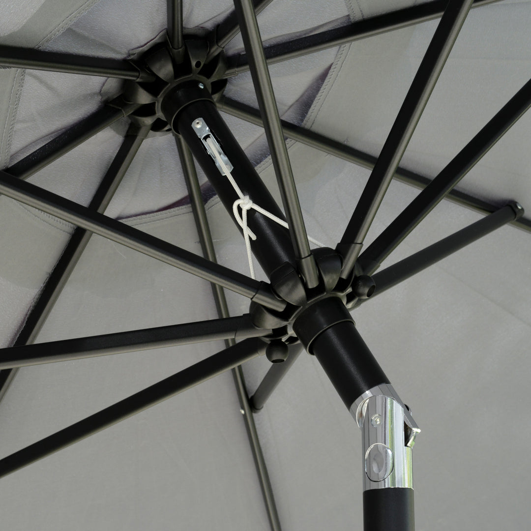 Outsunny 2.7m Patio Parasol Garden Umbrellas Outdoor Sun Shade Table Umbrella with Tilt, Crank, 8 Ribs, Ruffles, Grey