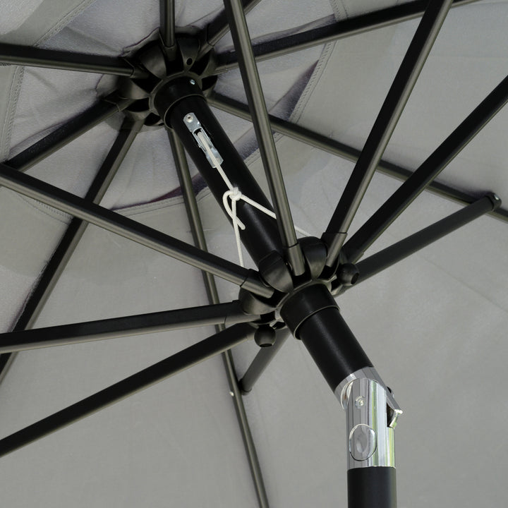 2.7m Patio Parasol Garden Umbrellas Outdoor Sun Shade Table Umbrella with Tilt, Crank, 8 Ribs, Ruffles, Grey