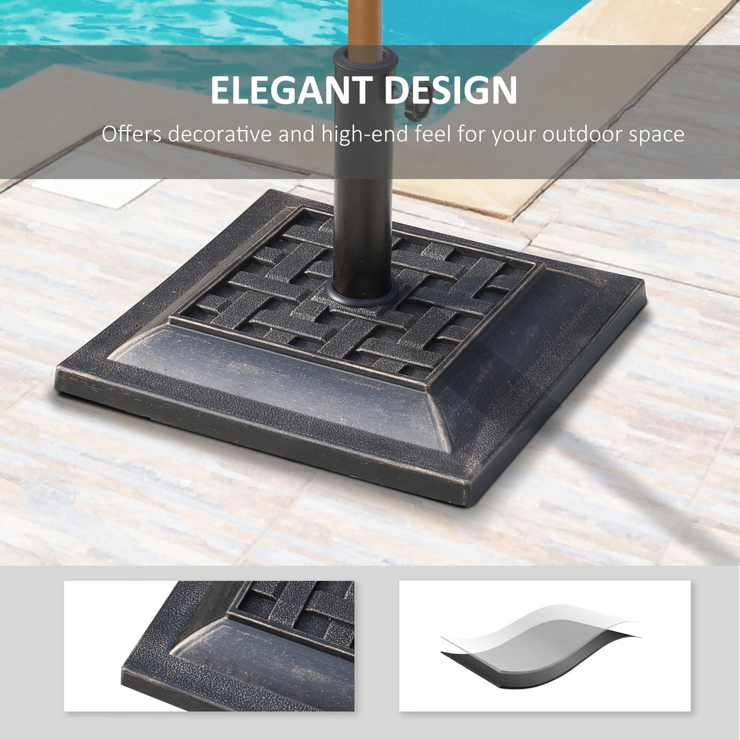 9kg Square Garden Parasol Base Holder Resin Outdoor Market Umbrella Stand with Adjustable Coupler, Bronze