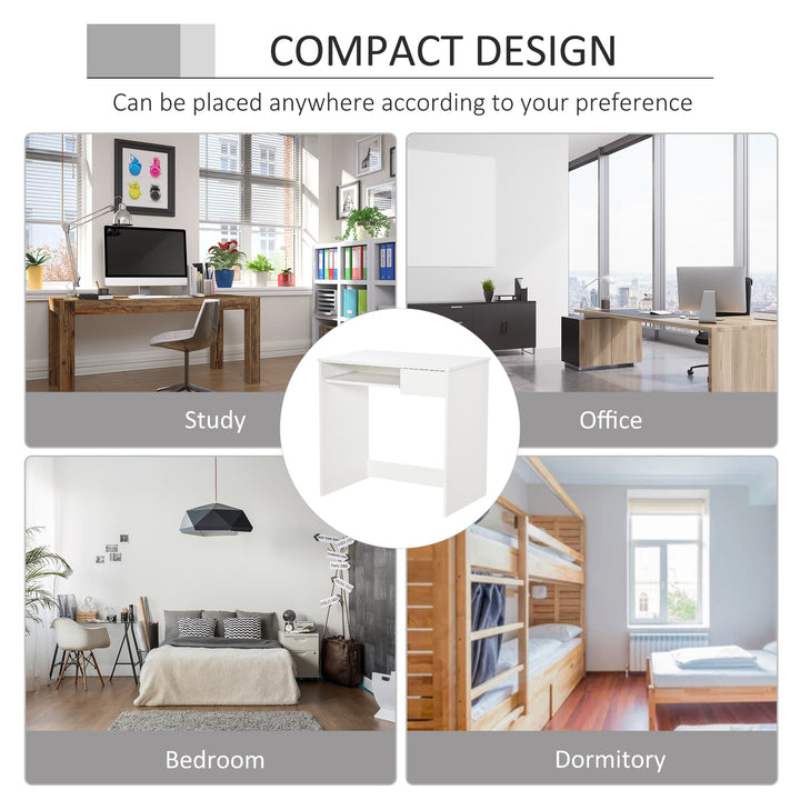 80cm Compact Computer Desk with Keyboard Tray, Home Office Desk with Drawer for Bedroom Study, White