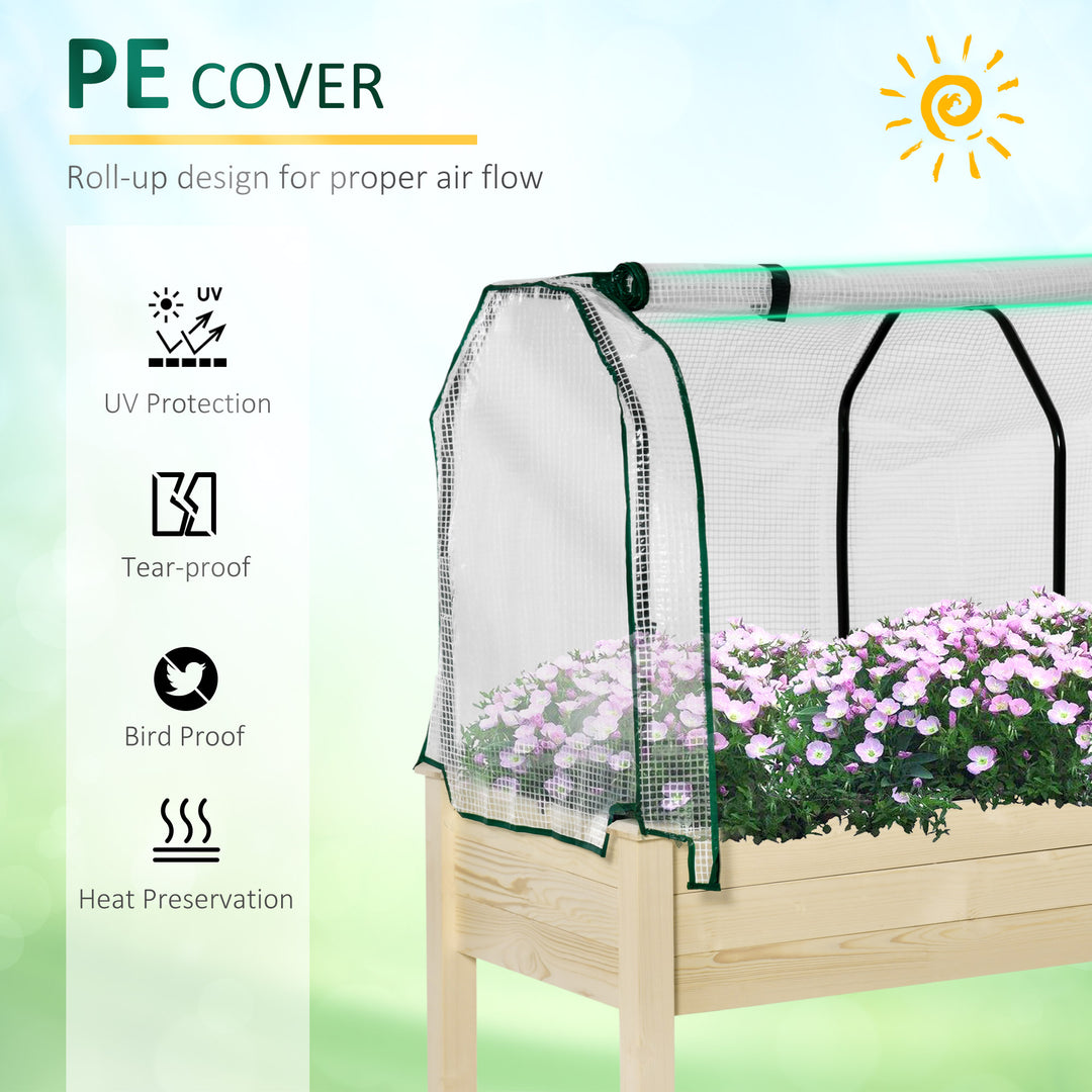 Raised Garden Bed Outdoor Elevated Wood Planter Box w/ PE Cover, Natural