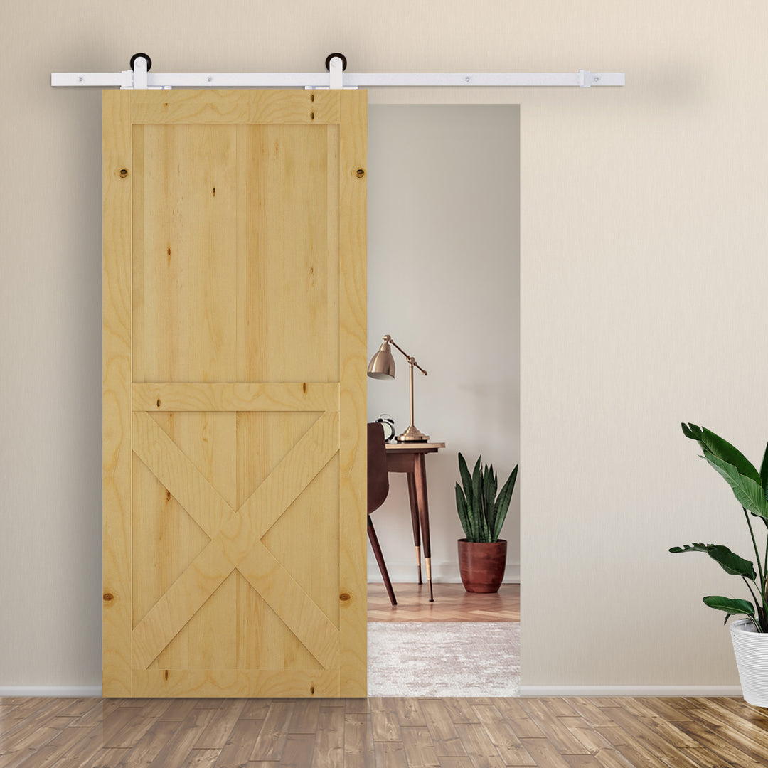 6FT Rustic Interior Sliding Barn Door Mounting Hardware Kit - White
