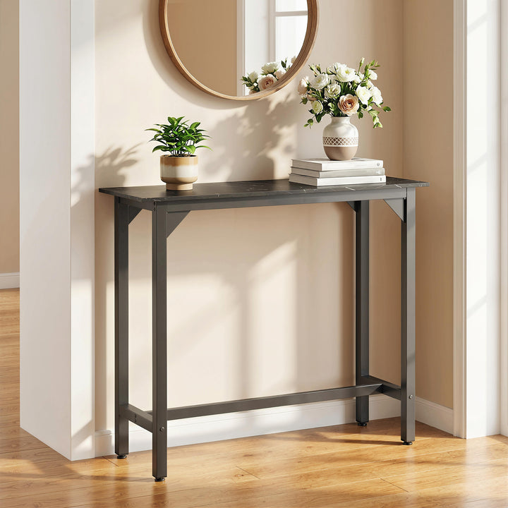 Rectangular Bar Table, Marble Effect Pub Coffee Table for Small Space,