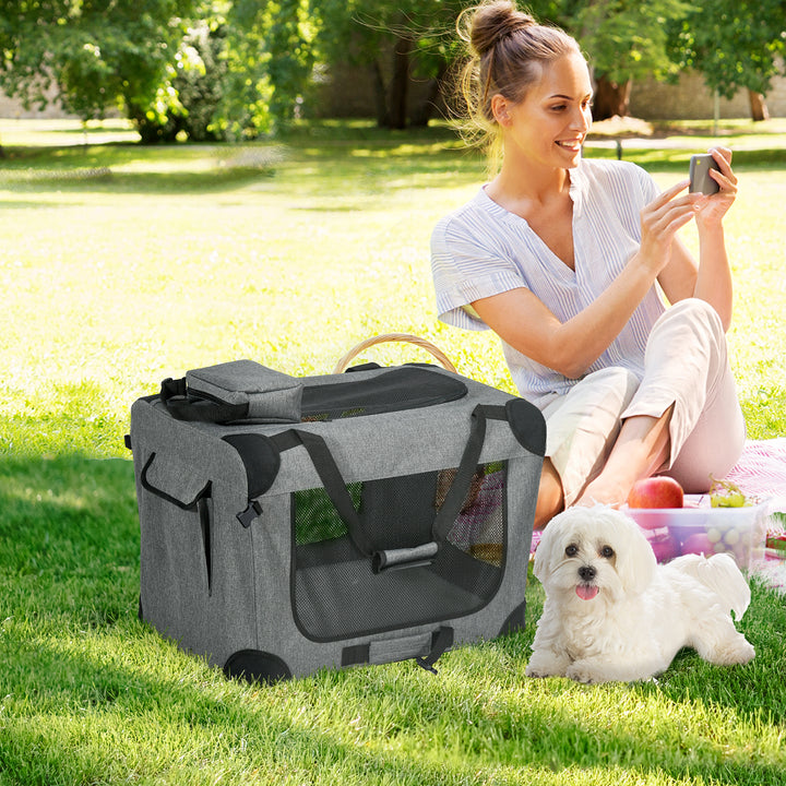 PawHut Folding Pet Carrier Bag, Durable Oxford Fabric, Lightweight & Breathable, Stylish Grey