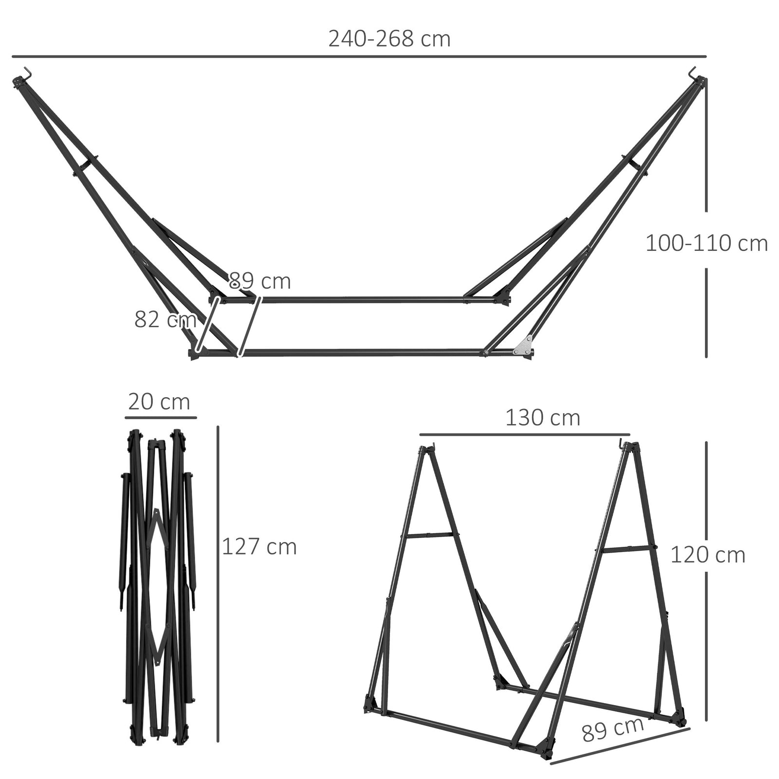 Foldable Hammock Stand, Portable Hammock with Metal Frame, 2 in 1 Hamm