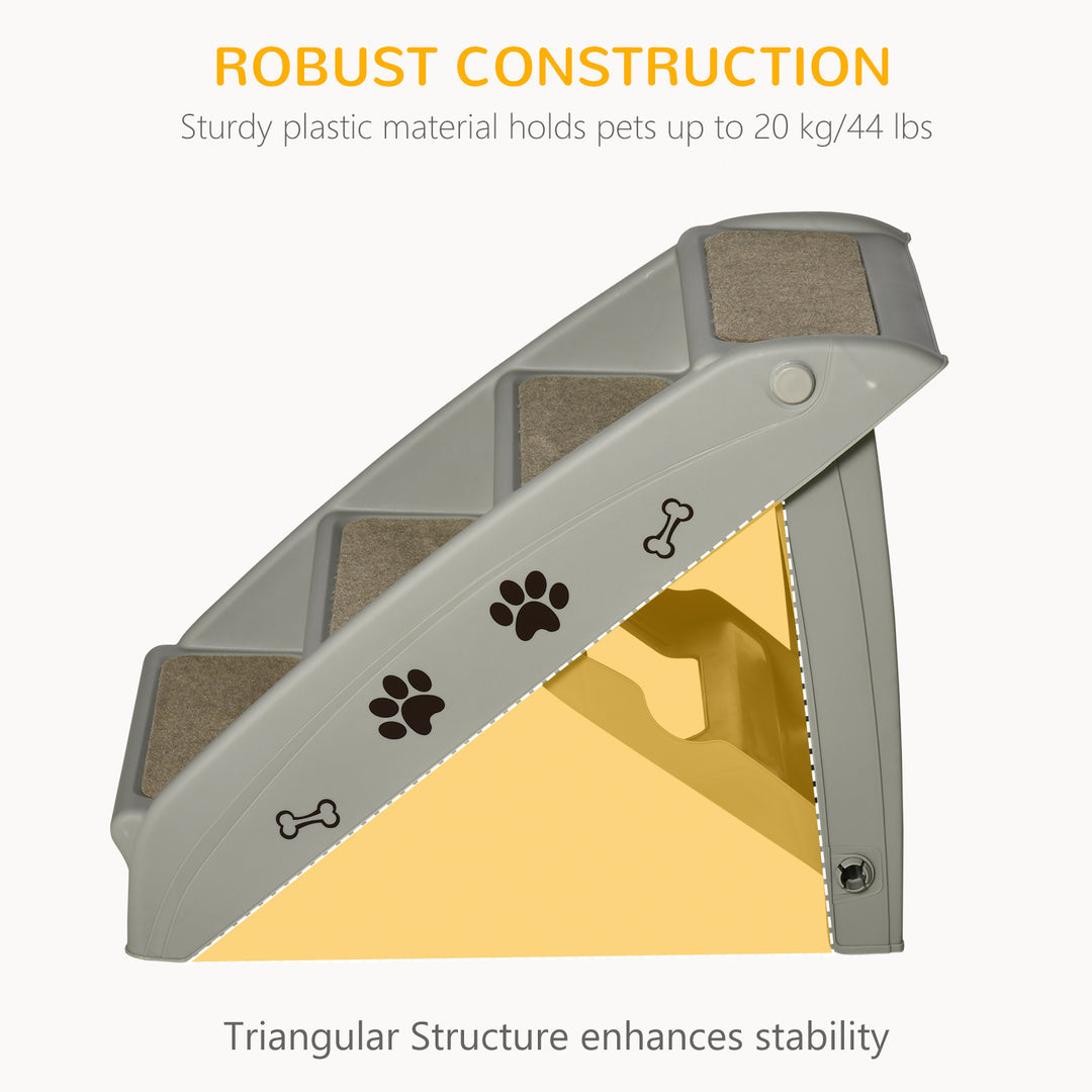 PawHut Foldable Pet Stairs, 4-Step for Cats Small Dogs with Non-slip Mats, 62 x 38 x 49.5 cm, Grey | Aosom UK