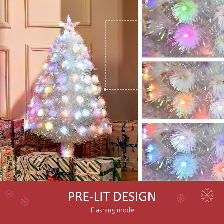 HOMCOM 3 Feet Prelit Artificial Christmas Tree with Fiber Optic LED Light, Holiday Home Xmas Decoration, White | Aosom UK