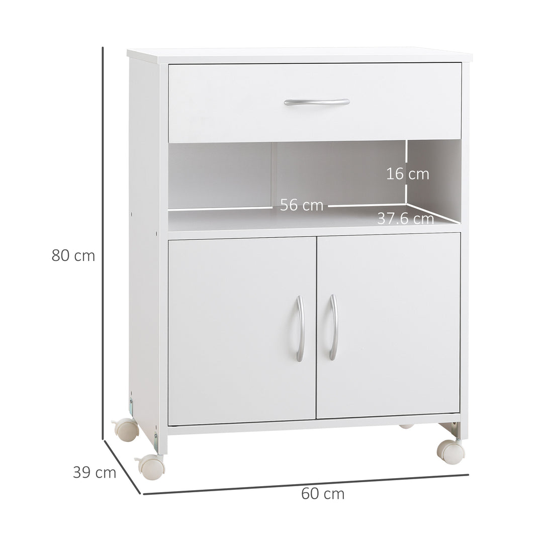 Printer Stand Mobile Printer Cabinet with Storage, Open Shelf, Drawer for Home Office, 60cm x 39cm x 80cm, White