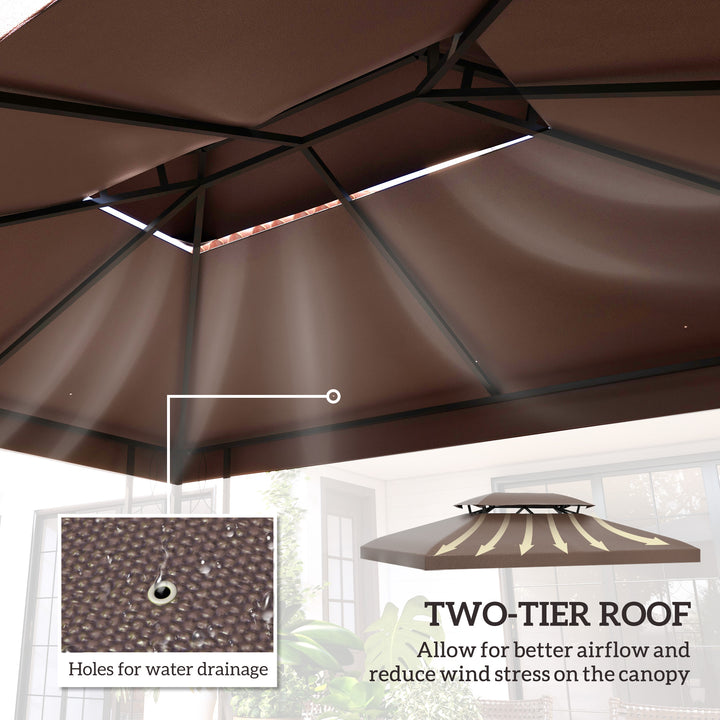 3x4m Gazebo Replacement Roof Canopy 2 Tier Top UV Cover Garden Patio Outdoor Sun Awning Shelters, Brown (TOP COVER ONLY)