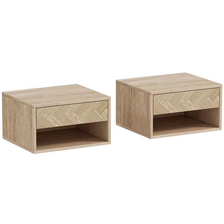 Set of Two Floating Bedside Tables - Natural Wood Finish